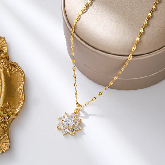 Luxury Crystal Sunflower Pendant Necklaces