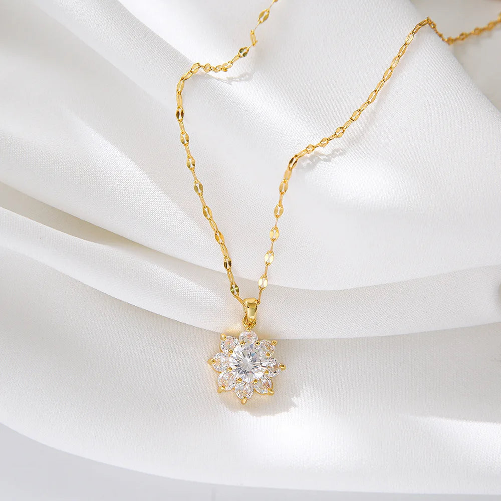 Luxury Crystal Sunflower Pendant Necklaces