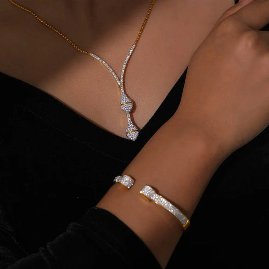 Pendant Necklace Bracelet Set Stainless Steel Waterproof