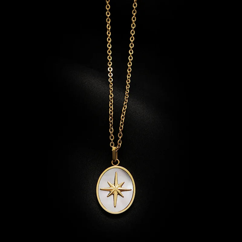 Stainless Steel White Shell Star Pendant Necklace