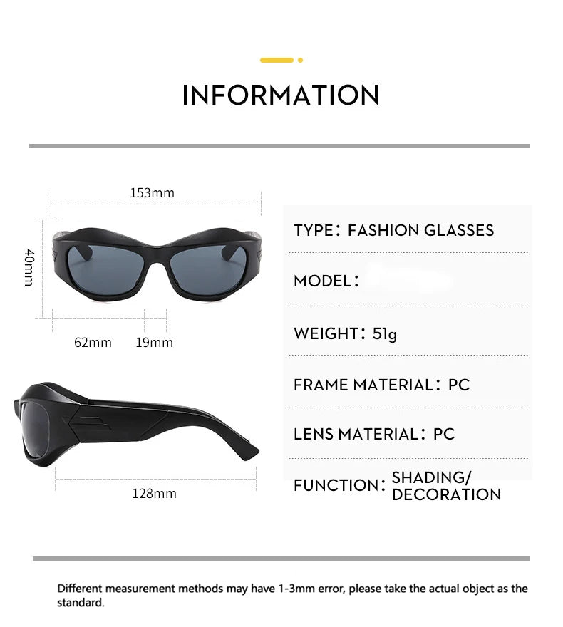 Fashion  Punk Female Y2K Mirror Goggle Shades Eyeglasses