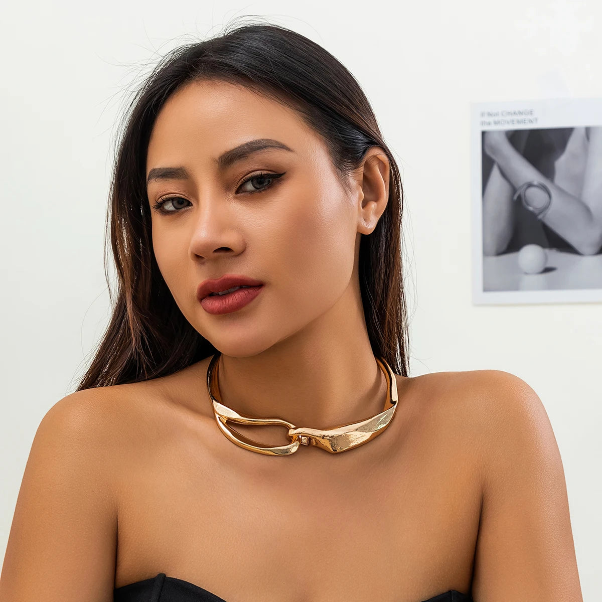 Exaggerated Chunky Metal Big  Choker Necklace Women