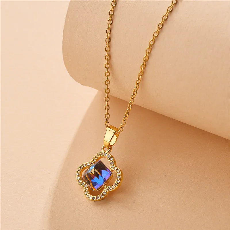 Crystal Pendant Stainless Steel Necklace For Women