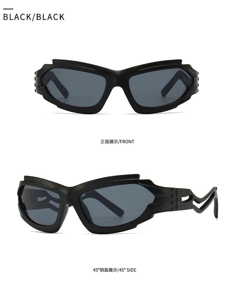 Geometric Frame Cyber Y2K Sunglasses Men Sporty Wrap