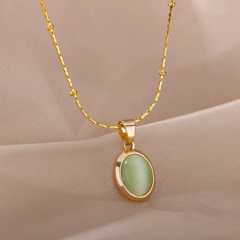 Fashion Stone Opal Oval Necklace For Women