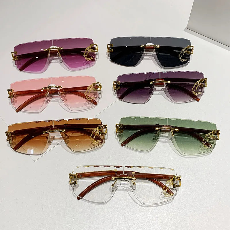 Popular Vintage Wave Rimless Sunglasses Women  2024