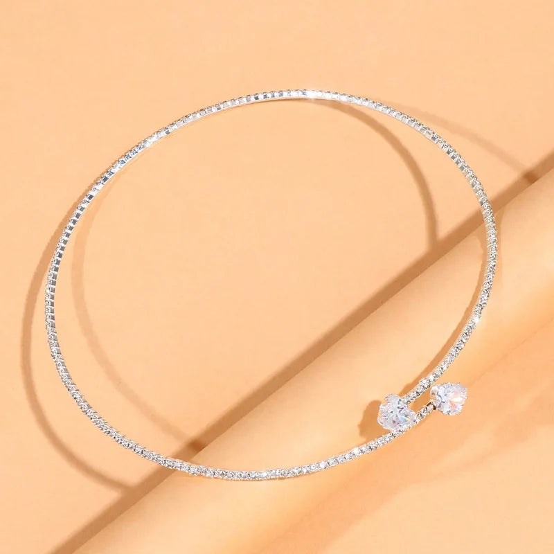 Fashion Rhinestone Heart Collar Choker Necklace for Women
