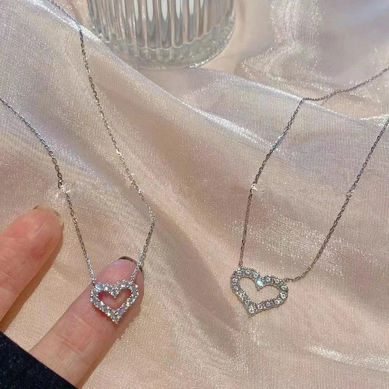 Korean Fashion Heart Shaped Zircon Pendant Necklace for Women