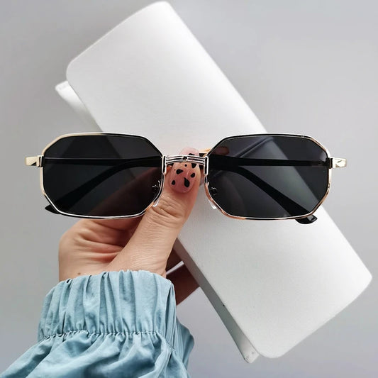 Sunglasses Fashion Rectangle 2024 Women metal Luxury Brand