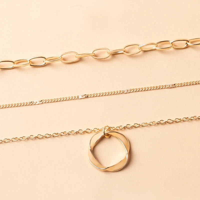 Vintage Gold Color Multilayer Chains Necklace for Women