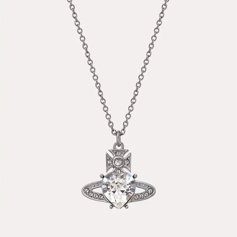 Luxury Zircon Cross Planet Necklace For Women