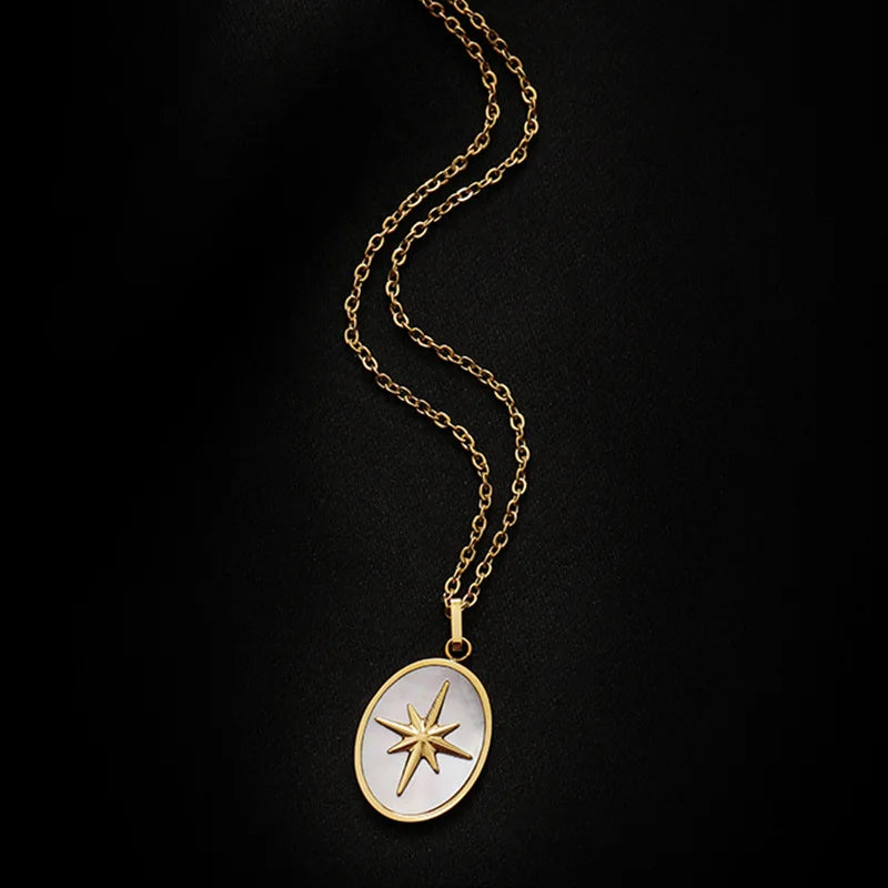Stainless Steel White Shell Star Pendant Necklace