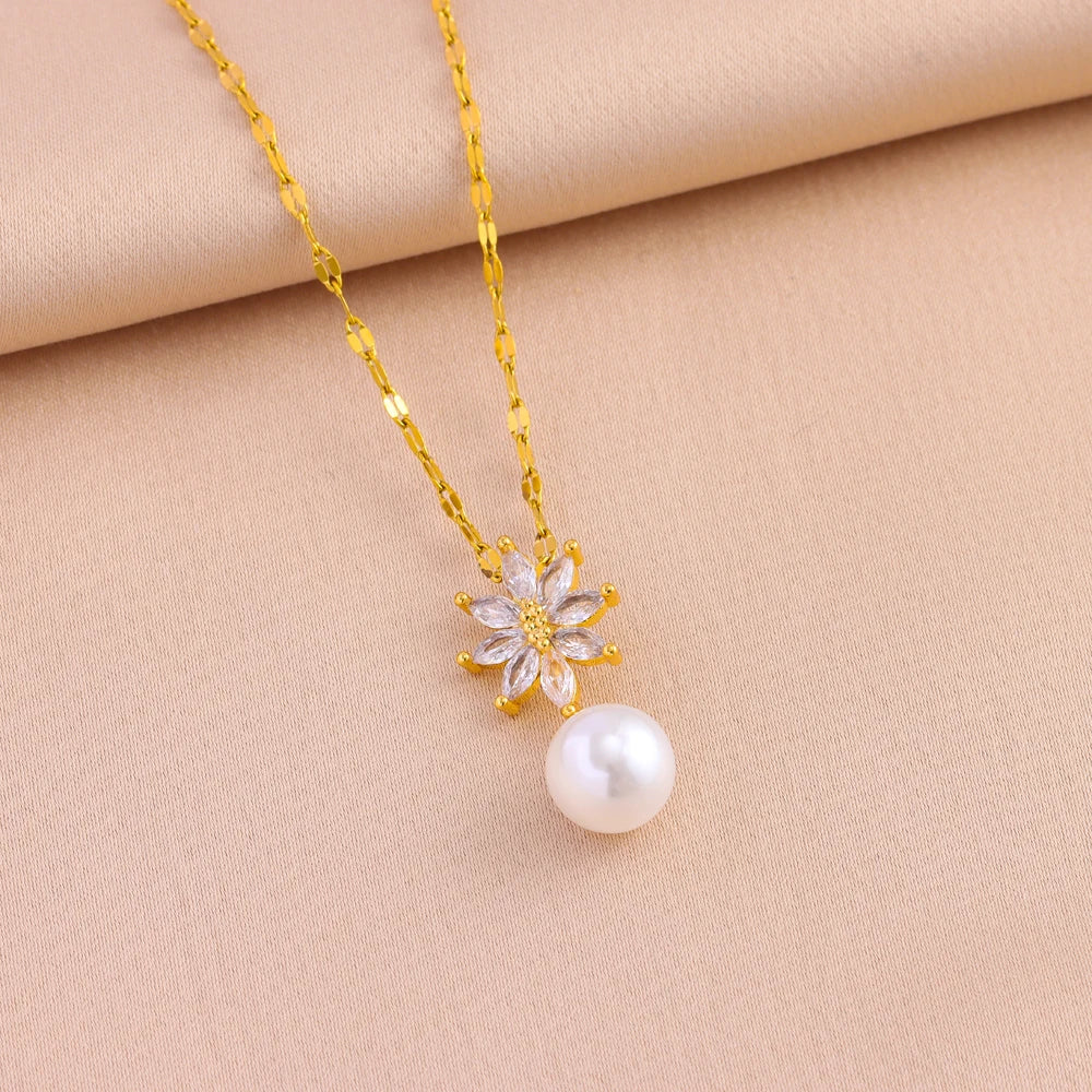 Crystal Pearl Pendant Necklaces Earrings For Women