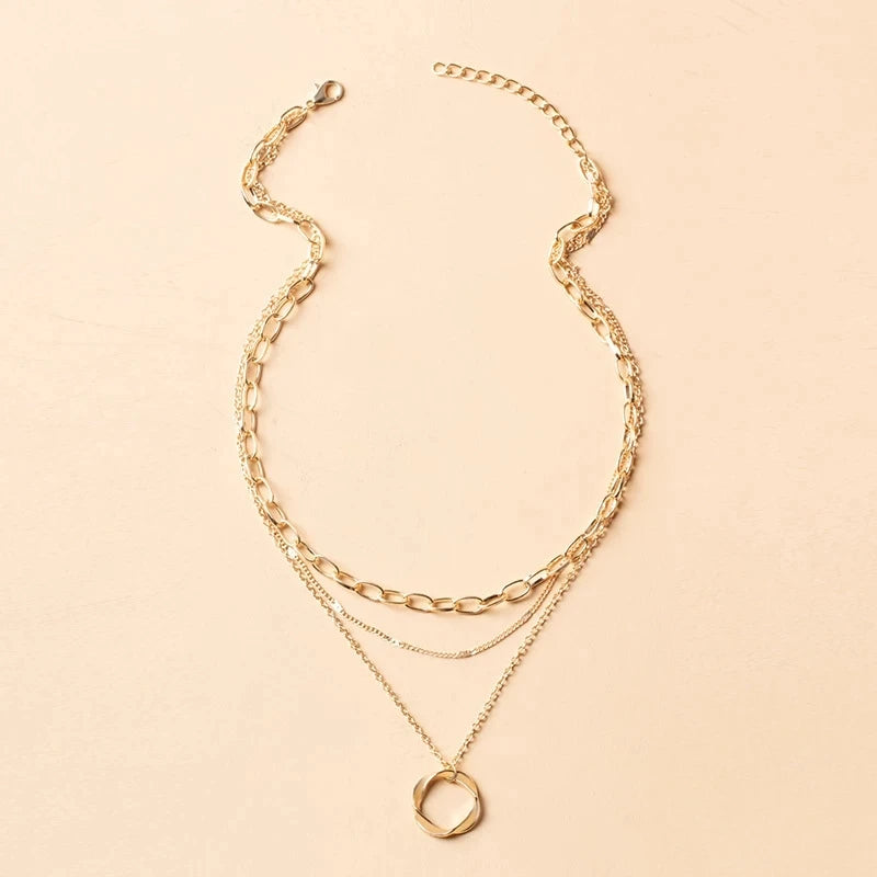 Vintage Gold Color Multilayer Chains Necklace for Women