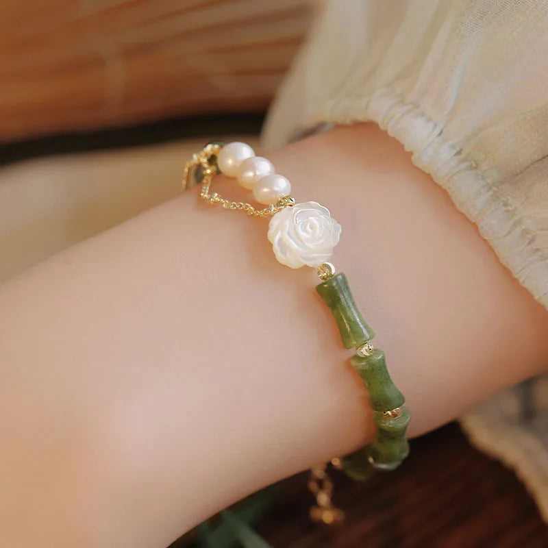 Natural Stone Bamboo Beaded Bracelet for Women Jewelry