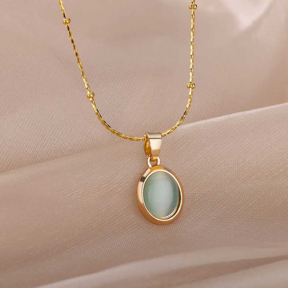 Fashion Stone Opal Oval Necklace For Women