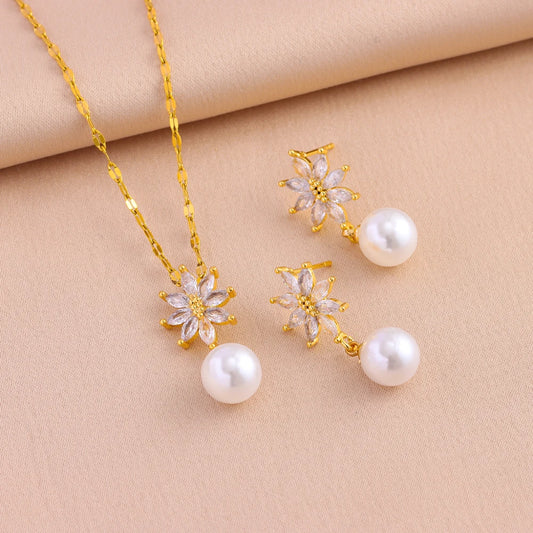 Crystal Pearl Pendant Necklaces Earrings For Women