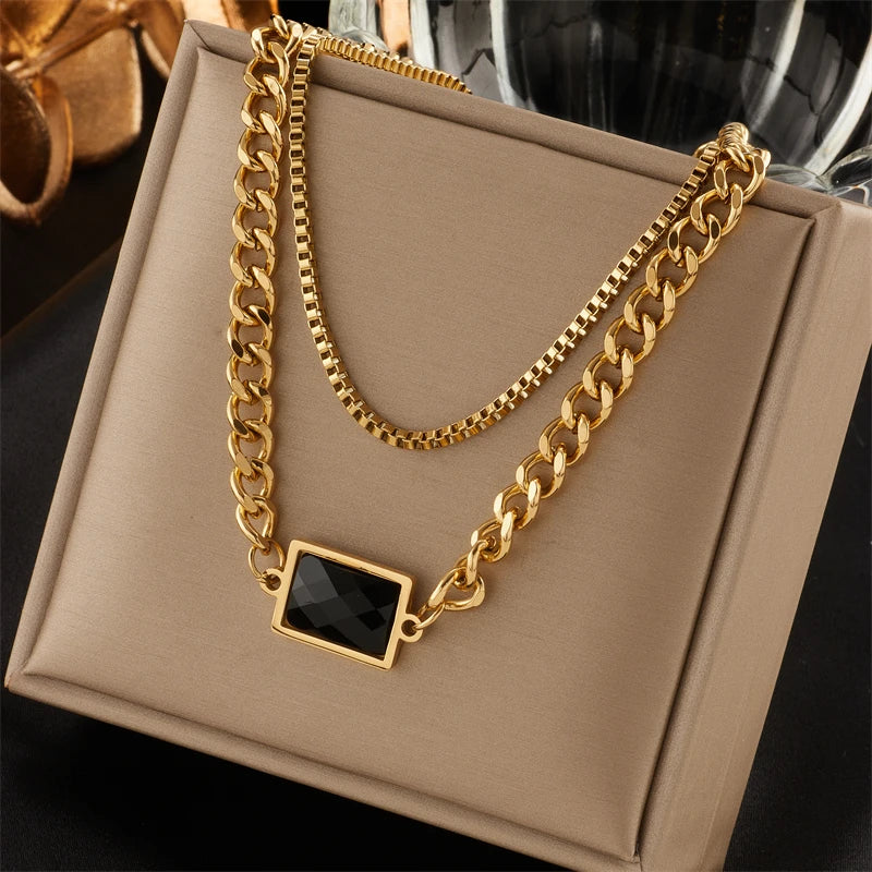 Stainless Steel Hip Hop Multilayer Necklace For Women