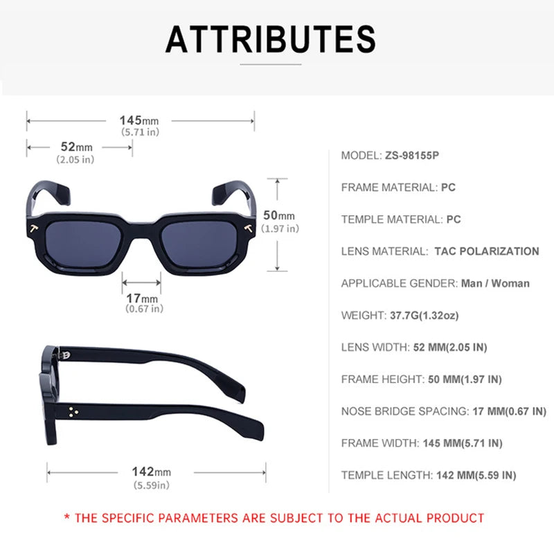 Polarized Square Sunglasses Men 2024 Luxury Brand Designer